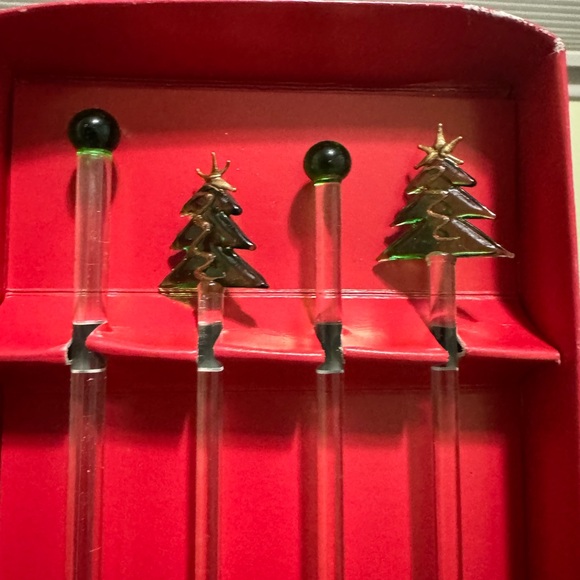 PIER 1 IMPORTS CHRISTMAS TREE HANDMADE GLASS SWIZZLE STICKS SET OF 4 - Picture 4 of 5